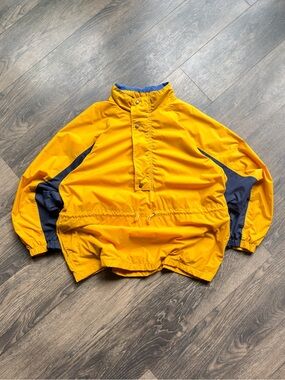 GAP Men’s XL Anorak Pullover Windbreaker Yellow Navy Packable Hood Vintage 90s